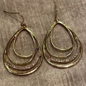 Gold Loops 4 Layer Rhinestone Tear Drop Earrings
